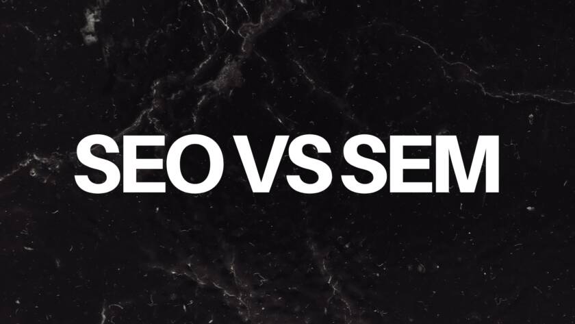 Flat-design comparing SEO and SEM in digital marketing.