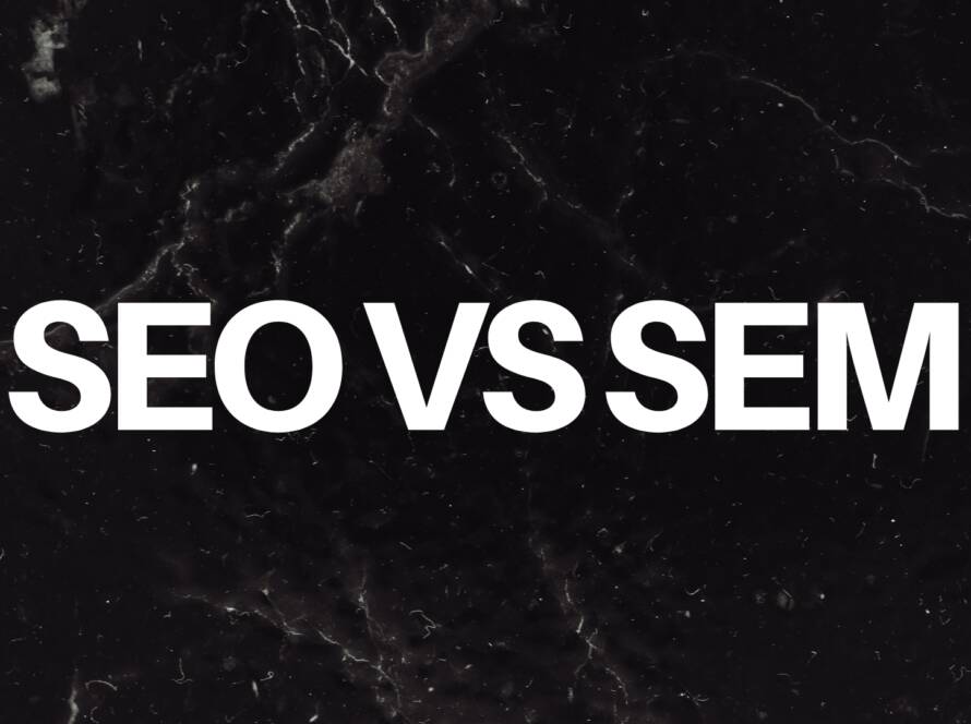 Flat-design comparing SEO and SEM in digital marketing.