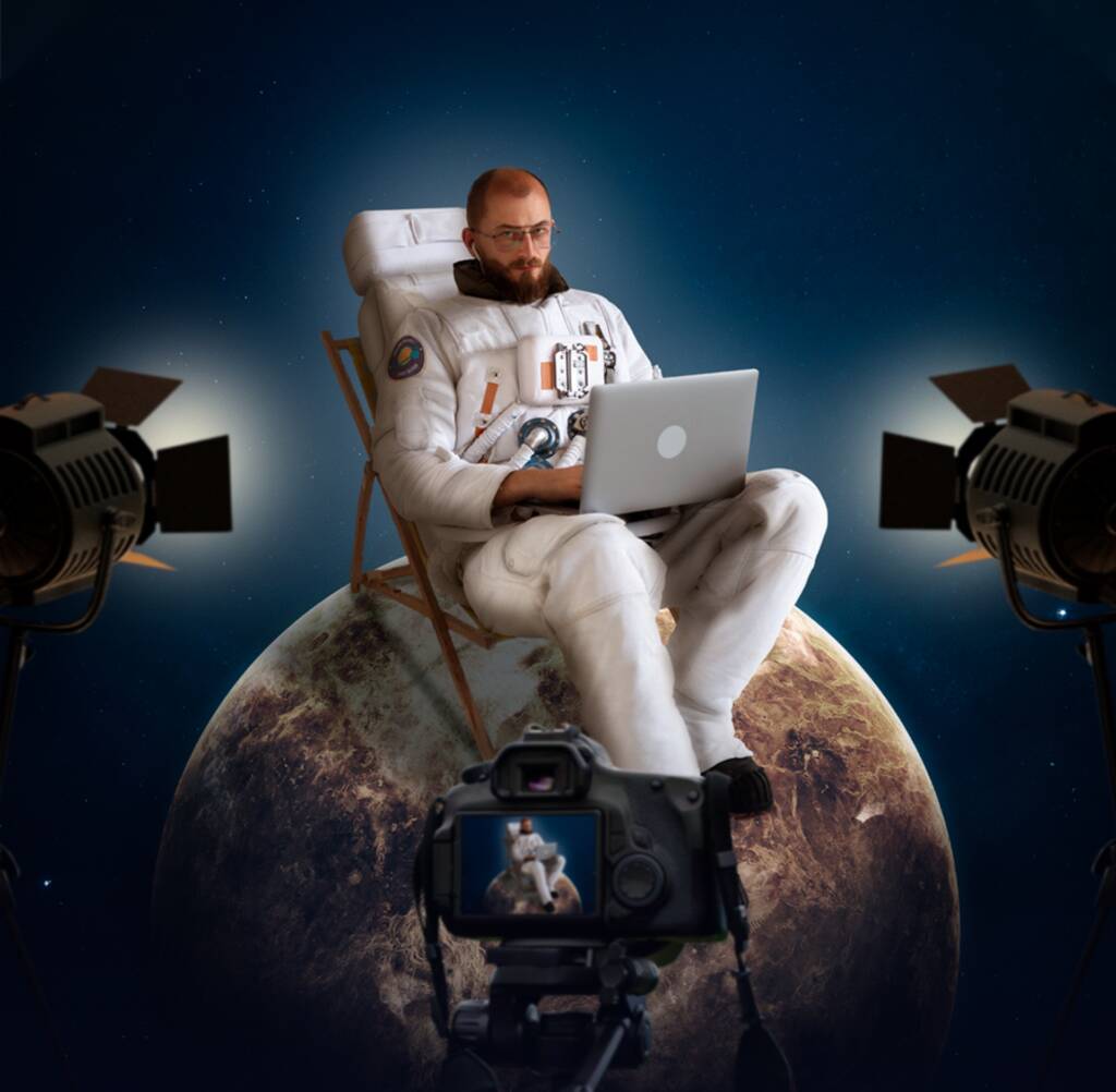 Media production design featuring commercial video frames, product shots, and visual storytelling.